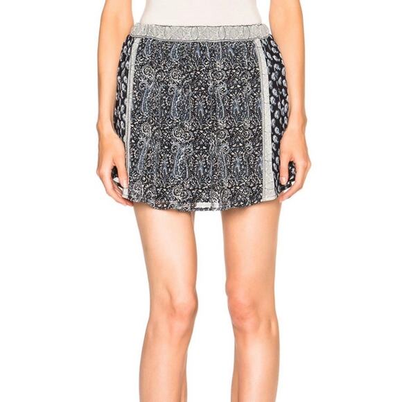 ULLA JOHNSON Remy Silk Print Mini Skirt Women 2 Navy Blue White Patchwork Flirty - Picture 4 of 16